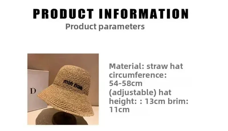 2025 Letter Sun Hat for Women Straw Beach Hats Women Large Wide Brim  Foldable Hat  Fashion Designer Outdoor Korean Bucket Hat