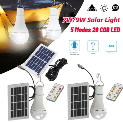 5 Modes 20 COB LED Solar Light Bulb Portable hang lamp USB Rechargeable Energy Bulb Lamp for Outdoor Camping Solar Tent Lamp