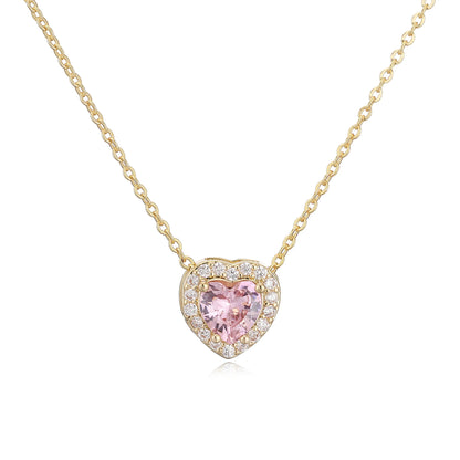 HECHENG Luxury Colored Crystal Heart Pendant Ocean Heart Necklace Brass Golden Plated Material Women's Wedding Necklace