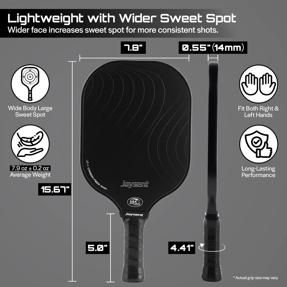 Joysent Pickleball Paddle USAPA T300 Carbon Fiber Pickleball Racket PP Honeycomb 14mm Pickle Ball Paddle For Beginner Men Women