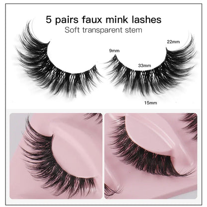 Natural Long Manga Winged Cat Eye Faux Mink Lashes 5 Pairs Elongated Fake Eyelashes For Festival Social Media Photoshoot Looks