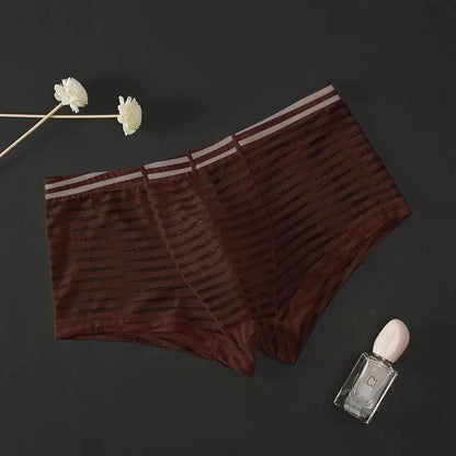 Men's Transparent Boxers Mesh Striped Underwear Low Waist Ultra-Thin Bikini Sexy Breathable Underwear Summer 3d Crotch Boxer
