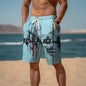 3D city print men's casual shorts Tropical summer simple style fashion shorts, quick-drying and comfortable close-fitting