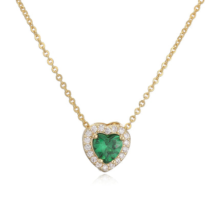 HECHENG Luxury Colored Crystal Heart Pendant Ocean Heart Necklace Brass Golden Plated Material Women's Wedding Necklace