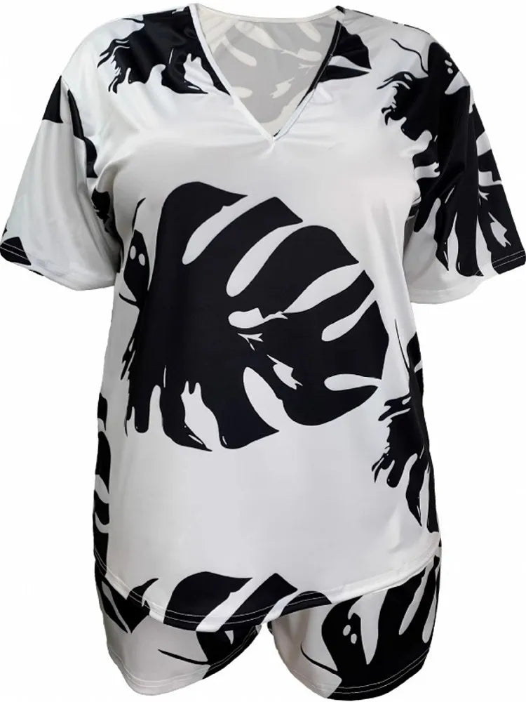 2 Pieces Set Sexy Plus Size Summer Fashion Women Set Female Tops Short