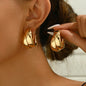 Stainless Steel Golden Double-Layer Hollow Flower Hoop Earring for Women Vintage Flower Earrings for Daily Wear Jewelry Gifts