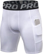 Mens Gym Shorts with Pockets Workout Compression Leggings for Men Polyester Boxer Briefs Running Basketball Athletic Tights