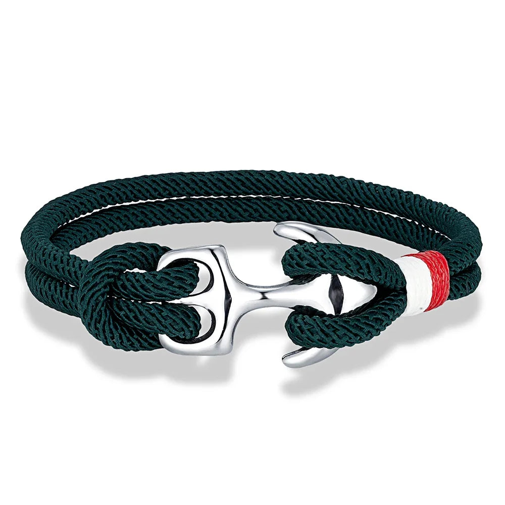 MKENDN Creative Contrast Double Strand Anchor Bracelets Men Women Nautical Survival Rope Bracelets Stainless Steel Anchor Buckle