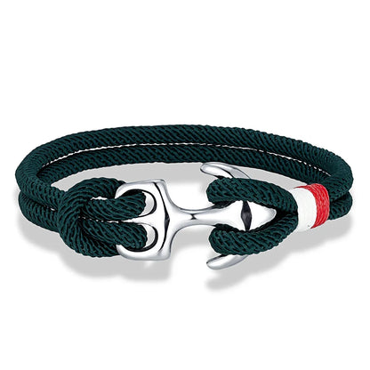 MKENDN Creative Contrast Double Strand Anchor Bracelets Men Women Nautical Survival Rope Bracelets Stainless Steel Anchor Buckle