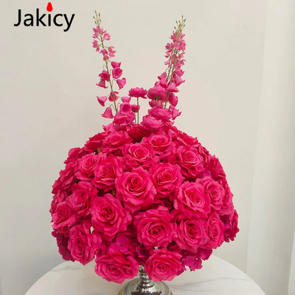 Red White Customized Artificial Rose Delphinium 50cm Flower Ball Wedding Decor Table Centerpieces Flower Decor Event Road Props