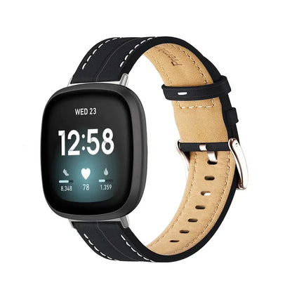 Fitbit Versa 4, 3, 2 & Sense 2 Leather Band with Contrast Stitching