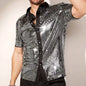 New Arrival Stylish Breathable Sequin Short Sleeve Shirt, Men's Stage Performance Top