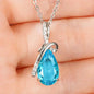 Huitan Elegant Women Pendant Necklace Fresh Style Wedding Anniversary Accessories Inlaid Shining Blue CZ Daily Trendy Jewelry