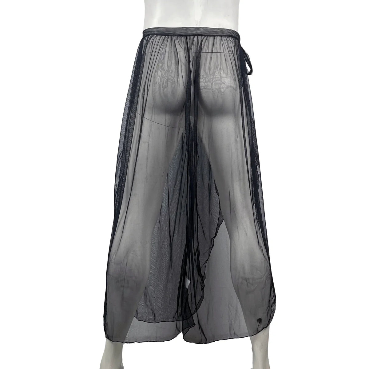 CLEVER-MENMODE Sexy Mesh Sleep Bottoms Men Pajamas See Through Long Sleepwear  Side Spilt Nightdress Transparent Culottes