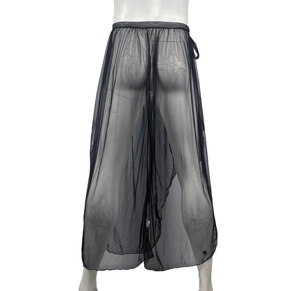 CLEVER-MENMODE Sexy Mesh Sleep Bottoms Men Pajamas See Through Long Sleepwear  Side Spilt Nightdress Transparent Culottes
