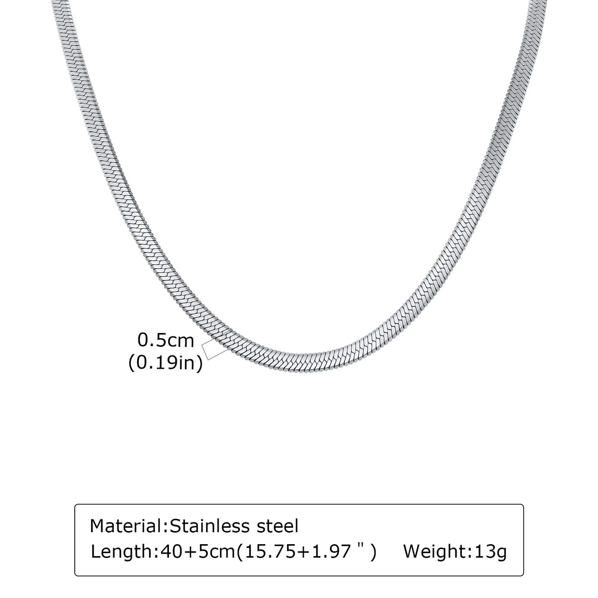 Stainless Steel Snake Chain Necklace for Women Men, Silver Color Herringbone Choker Flat Neck Chain 40-60cm Summer Jewelry
