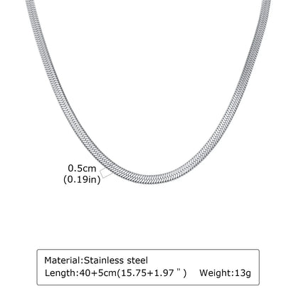 Stainless Steel Snake Chain Necklace for Women Men, Silver Color Herringbone Choker Flat Neck Chain 40-60cm Summer Jewelry