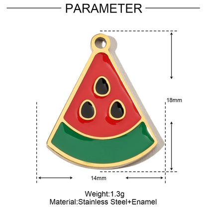 3pcs/Lot Stainless Steel Enamel Plam Flip Flop Shell Diy Charm Women Watermelon Strawberry Necklace Pendant Summer Ocean Jewelry