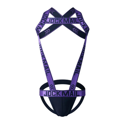 Sexy Lingerie Men's Harness Chest Bodysuit Hollow Out One-piece Jockstrap Leotard Contrast Color Bulge Pouch Bodysuit Underwear