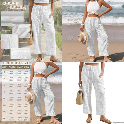 INSTANTARTS Elegant Sets Two Piece Set Linen Shirt Wide-leg Pants Set Wave Set for Woman Linen Pants and Blouse Set S-3XL