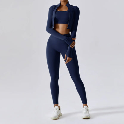 Women's 3-Piece Activewear Set – Sports Bra, Leggings & Long-Sleeve Top