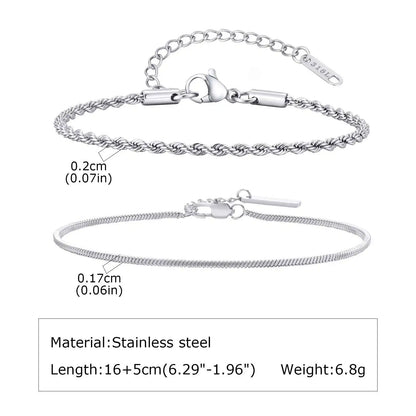 1/2/3pcs Chain Bracelet for, Stainless Steel Twisted Rope Cuban Chain