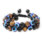 Men Triple Protection Stone Bead Bracelet Double Layers Tiger Eye Hematite Obsidian Rope Wrap Bracelet Handmade Jewelry Gift