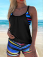Women's Striped Cross-Back Tankini Set
