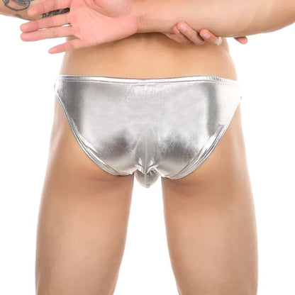 Men's Sexy PU Glossy Finish Briefs Ultra Low Faux Leather Underwear Bulge Penis Pouch Underpants U Convex Bikini Exotic Costume