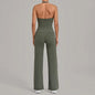 Women Halter V Neck 2Pcs Yoga Outfit Backless Crop Top High Waist Flare Pants Soft Stretch Workout Gym Pilates Casual Tracksuit