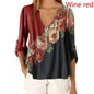 Summer Floral V-Neck 3/4 Sleeve Loose T-Shirt