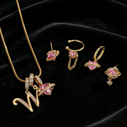 Gold Color Zircon Flower Pendant Necklace Female A-Z 26 Letter Alphabet Wedding Jewelry Gift for Women