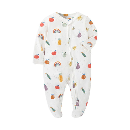 Unisex Newborn Baby Footed Pajamas Long Sleeve Zipper Romper Cotton Jumpsuit Solid White 0-12 Months Fashion Baby Clothes