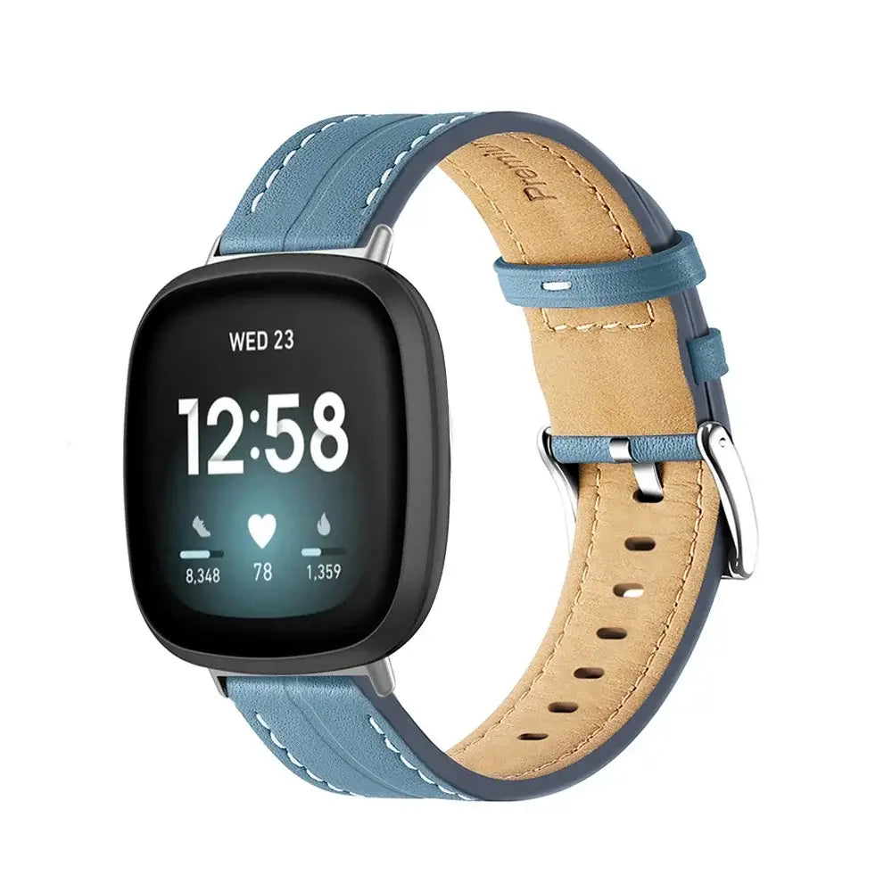Fitbit Versa 4, 3, 2 & Sense 2 Leather Band with Contrast Stitching