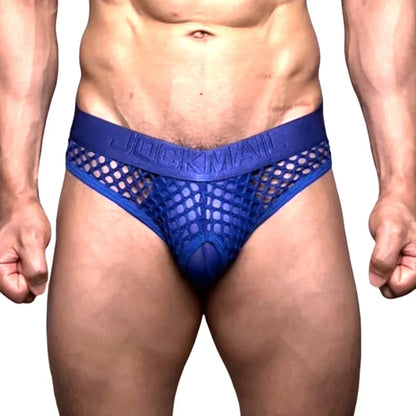 Mens Slip Bikini Jockstrap Briefs Mens Panties Sexy Fishnets Hole Transparent Mesh Ice Silk Men Underwear Sissy Men Underpants
