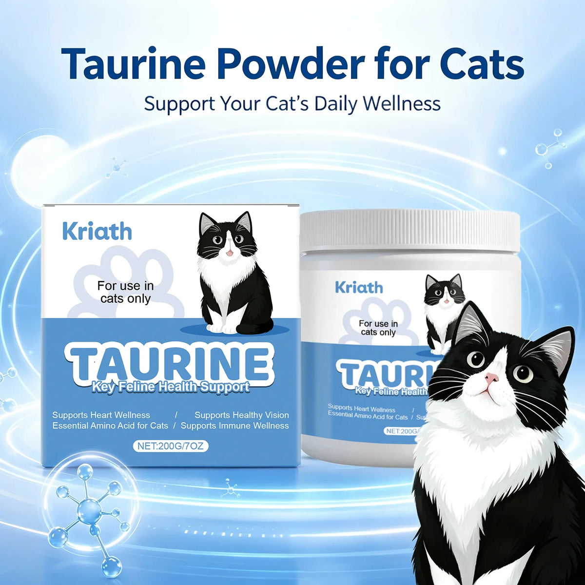 Cat Taurine Powder Supplement Support Cat Heart Wellness Healthy Healthy Eyesight Pet Body Daily Care Nutrition Powder