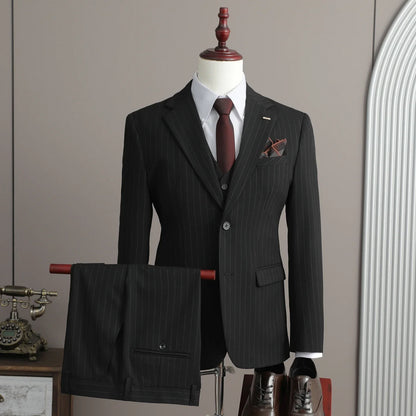 A Stylish and Cool Striped Casual Business Three-Piece Suit Set for