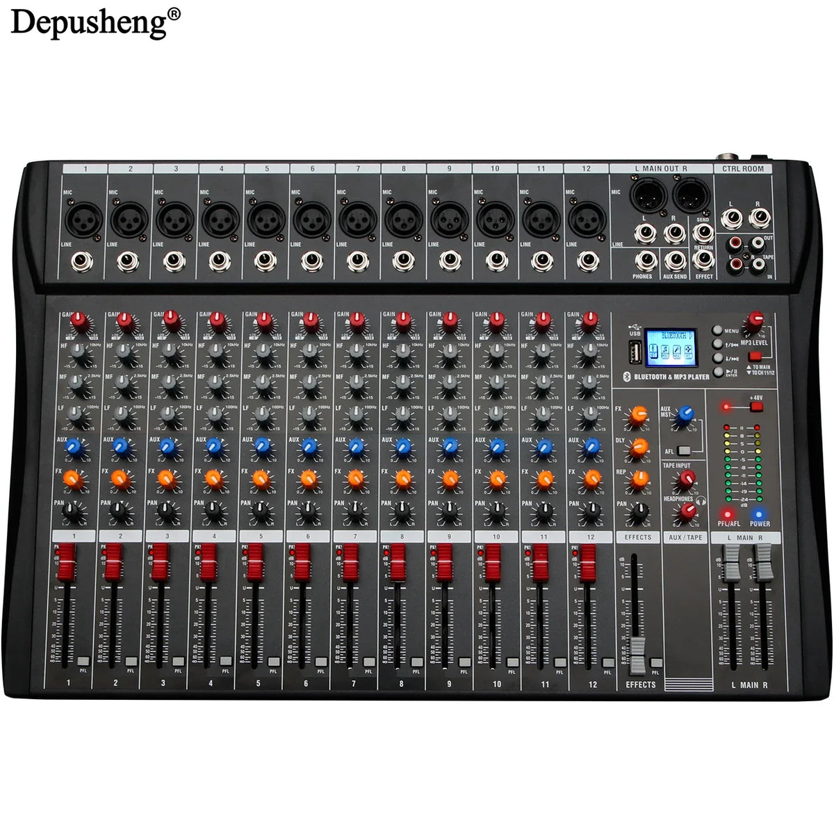 Audio Mixer 6/8/12 Channels Professional DJ Mixer LR Microphone/line