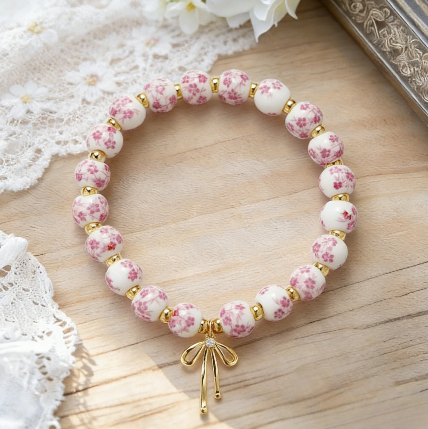 Blue and White Porcelain MAMA Beaded Bracelet