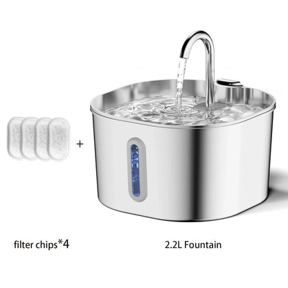 ZYFeeder 2.2L Automatic Cat Water Fountain Square Stainless Steel Pet Water Feeder Dog Water Fountain with window（No 5V 1A Plug）