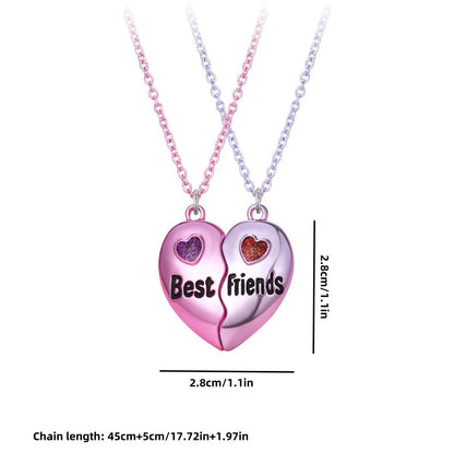 A Girl 2Pcs/set Multicolour Heart-shaped Stitching Best Friend Bestie Necklace BFF Friendship Jewelry Gifts for Girls