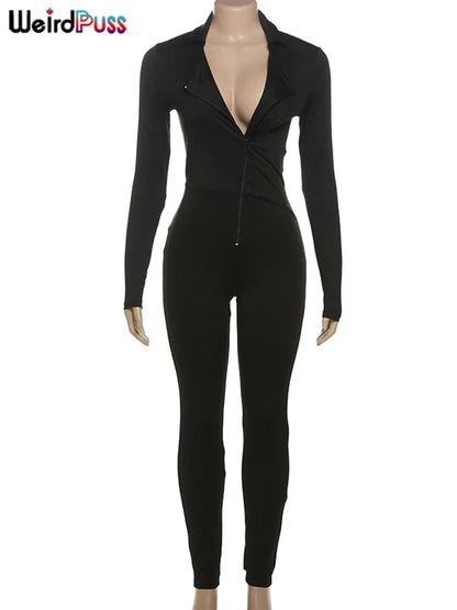 Women's Zip Fitness Jumpsuit Skinny Overall