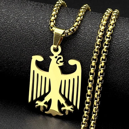 Hollow German Eagle Bundesadler National Emblem Symbol Pendant Necklaces Gold Color Stainless Steel Chain Germany Jewelry Gift