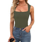 Sexy Slimming T-Shirts for Women Fashion Square Neck Sleeveless Tops Harajuku Tanks Woman Clothes Casual Top Tees Streetwear