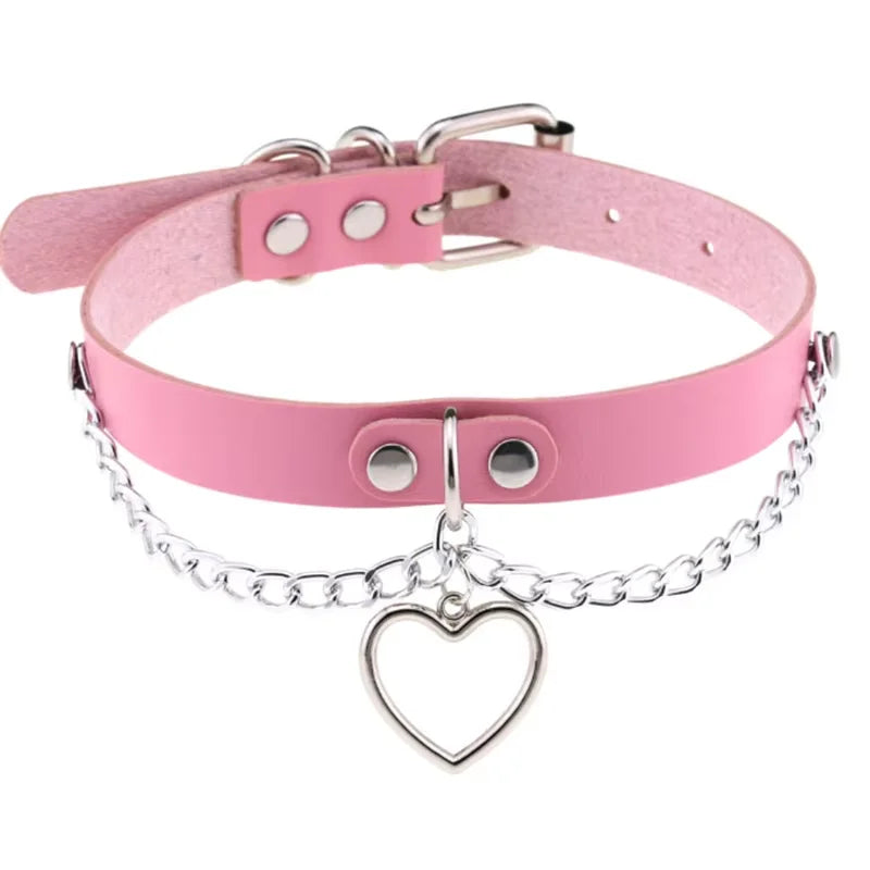 Pink Harajuku Gothic Spike Rivet Star Necklaces Collares Hip Hop Rock Black Bowknot PU Lace Leather Sexy Y2K Girl Choker Jewelry
