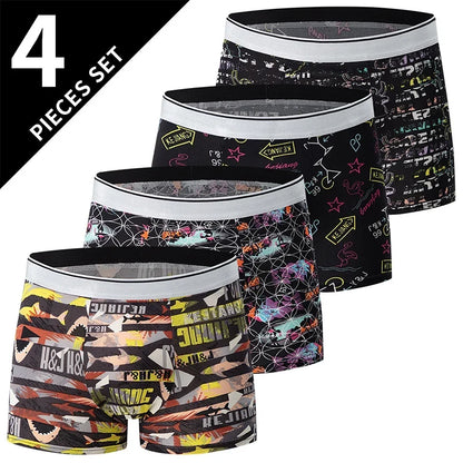 4-piece MEN'S FASHION Printed Underwear Breathable Crotch Boxers for Teenagers Comfortable plus Size Underwear up to 6XL.