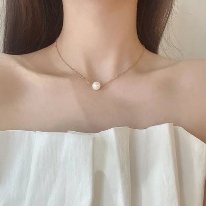 316L Stainless Steel FashionElegant One Pearl Necklace Charms Chain Choker Necklaces & Pendant For Women Jewelry gift