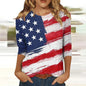 2024 New Women's American Flag Pattern Long Sleeve T-Shirt Designer Trendy Clothing Casual Pullover Round Neck Fashion T-Shirt