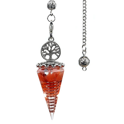 20x52mm Natural Stone Pendulum Necklaces Tree of Life Hexagonal Cone Crushed Stone Amethysts Chakra Pendant Jewelry Accessories