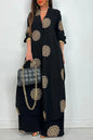 Women's Loose Long Vintage Printed Robe Set Spring Summer Casual Button Shirt Blouses Wide Legs Pants Oversized Two-piece Outfit
